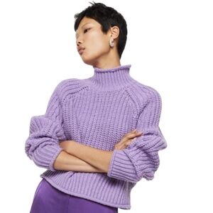 H&M Lilac Lavender Purple Chunky Cable Knit Turtleneck Sweater